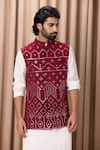 Buy_Ankit V Kapoor_Wine Pure Georgette Embroidered Thread And Sequin Work Imran Nehru Jacket _Online_at_Aza_Fashions