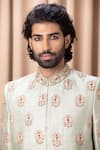 Ankit V Kapoor_Green Raw Silk Embroidery Zardozi Lahore Bouquet Sherwani Set _at_Aza_Fashions