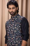 Shop_Ankit V Kapoor_Blue Cotton Silk Digital Print Animal Amaani Forest Nehru Jacket _Online_at_Aza_Fashions