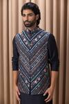 Buy_Ankit V Kapoor_Blue Cotton Silk Digital Print Flower Patterns Lakeer Nehru Jacket _Online_at_Aza_Fashions