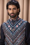 Shop_Ankit V Kapoor_Blue Cotton Silk Digital Print Flower Patterns Lakeer Nehru Jacket _Online_at_Aza_Fashions