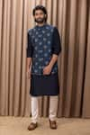 Buy_Ankit V Kapoor_Blue Cotton Silk Digital Print Floral Patterns Noor Nehru Jacket _Online_at_Aza_Fashions