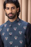 Shop_Ankit V Kapoor_Blue Cotton Silk Digital Print Floral Patterns Noor Nehru Jacket _Online_at_Aza_Fashions