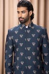 Shop_Ankit V Kapoor_Blue Cotton And Silk Digital Print Floral Noor Jacket Kurta With Trouser Set _Online_at_Aza_Fashions