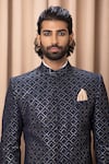 Shop_Ankit V Kapoor_Blue Pure Georgette And Cotton Silk Ranjha Jacket Kurta With Trouser Set _Online_at_Aza_Fashions