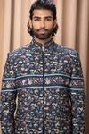 Shop_Ankit V Kapoor_Blue Cotton, Silk Amaani Botanical Print Bandhgala Set _Online_at_Aza_Fashions
