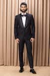 Ankit V Kapoor_Black Suiting Hand Embroidered Shawl Collar Tuxedo And Pant Set _Online_at_Aza_Fashions