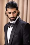 Shop_Ankit V Kapoor_Black Suiting Hand Embroidered Shawl Collar Tuxedo And Pant Set _Online_at_Aza_Fashions