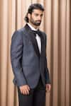 Buy_Ankit V Kapoor_Blue Suiting Hand Embroidered Tuxedo Set _Online_at_Aza_Fashions