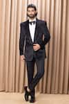 Ankit V Kapoor_Black Suiting Hand Embroidered Shawl Collar Tuxedo Set _Online_at_Aza_Fashions