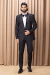 Ankit V Kapoor_Black Suiting Hand Embroidered Peak Lapel Tuxedo And Pant Set _Online_at_Aza_Fashions