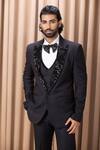 Shop_Ankit V Kapoor_Black Suiting Hand Embroidered Peak Lapel Tuxedo Pant Set _Online_at_Aza_Fashions