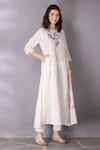 Buy_Tanu Malhotra_White Cotton, Linen Embroidery Round Neck Placed Bird Pattern Tunic And Pant Set _Online_at_Aza_Fashions