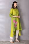 Buy_Tanu Malhotra_Green Cotton, Linen Embroidery, Applique Placed Lotus Pattern Tunic With Pant _Online_at_Aza_Fashions