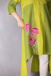 Shop_Tanu Malhotra_Green Cotton, Linen Embroidery, Applique Placed Lotus Pattern Tunic With Pant _Online_at_Aza_Fashions