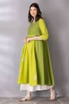 Tanu Malhotra_Green Cotton, Linen Embroidery Keyhole Neck Colour Block Tunic And Pant Set _Online_at_Aza_Fashions