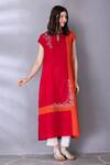 Tanu Malhotra_Red Cotton Linen Embroidered Floral Colour Block Tunic With Pant  _Online_at_Aza_Fashions