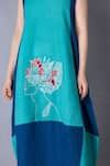 Tanu Malhotra_Blue Cotton Linen Embroidered Abstract Round Flared Colour Block Dress  _Online_at_Aza_Fashions