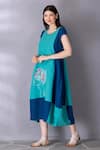 Buy_Tanu Malhotra_Blue Cotton Linen Embroidered Abstract Round Flared Colour Block Dress  _Online_at_Aza_Fashions