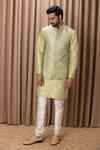 Buy_Ankit V Kapoor_Green Cotton Silk Embroidered Faizan Bundi Kurta Set _Online_at_Aza_Fashions