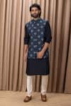 Buy_Ankit V Kapoor_Blue Cotton Silk Digital Print Flower Noor Bundi And Kurta Set _Online_at_Aza_Fashions