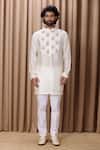 Ankit V Kapoor_Off White Cotton, Silk Embroidery Noor Floral Print Jacket And Kurta Set _Online_at_Aza_Fashions
