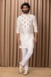 Buy_Ankit V Kapoor_Off White Cotton, Silk Embroidery Noor Floral Print Jacket And Kurta Set 