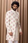 Shop_Ankit V Kapoor_Off White Cotton, Silk Embroidery Noor Floral Print Jacket And Kurta Set 