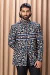 Ankit V Kapoor_Blue Cotton, Silk Amaani Botanical Print Bandhgala Set _Online_at_Aza_Fashions