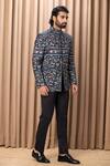 Buy_Ankit V Kapoor_Blue Cotton, Silk Amaani Botanical Print Bandhgala Set _Online_at_Aza_Fashions
