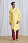 Buy_Samyukta Singhania_Yellow Sherwani Jacquard Brocade Pant Dupion Art And Set _at_Aza_Fashions