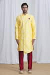 Buy_Samyukta Singhania_Yellow Sherwani Jacquard Brocade Pant Dupion Art And Set _Online_at_Aza_Fashions