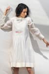 Buy_Dhaari_White 100% Cotton Handwoven Pleated Dress With Inner _at_Aza_Fashions