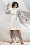 Dhaari_White 100% Cotton Handwoven Pleated Dress With Inner _Online_at_Aza_Fashions