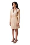 Amaare_Beige Taffeta Embroidery Notched Lapel Embellished Jacket  _Online_at_Aza_Fashions