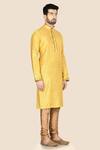 Aryavir Malhotra_Yellow Kurta Santom  Churidar Dupion Embroidered Set_Online_at_Aza_Fashions