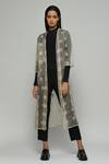 Buy_ABRAHAM AND THAKORE_Beige Silk Organza Embroidered Sequin Work V Neck Jacket _at_Aza_Fashions