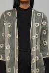Shop_ABRAHAM AND THAKORE_Beige Silk Organza Embroidered Sequin Work V Neck Jacket _Online_at_Aza_Fashions