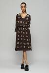 Buy_Abraham And Thakore_Brown Relan Poly Georgette Bead And Sequin Work V Devanagari Embroidered Dress_at_Aza_Fashions