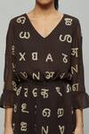 Abraham And Thakore_Brown Relan Poly Georgette Bead And Sequin Work V Devanagari Embroidered Dress_at_Aza_Fashions