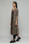 Abraham And Thakore_Brown Silk Organza Thread Work V Neck Butterfly Embroidered Jacket_Online_at_Aza_Fashions