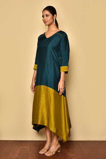 Khwaab - Dual Shades Of Blue And Purple Handwoven Cotton Jamdani Dress