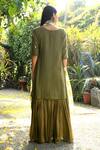 Shop_Rekha Agra_Green Cotton Slub Round Layered Long Kurta With Dupatta _at_Aza_Fashions