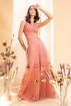 Buy_Silky Bindra_Pink Organza, Shantoon V Neck Ruched Blouse And Palazzo Set _at_Aza_Fashions