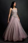 Buy_Izzumi Mehta_Pink Organza V Neck Embroidered Gown _at_Aza_Fashions