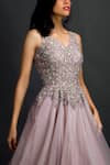 Shop_Izzumi Mehta_Pink Organza V Neck Embroidered Gown _at_Aza_Fashions