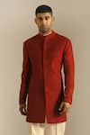 Buy_Dhruv Vaish_Red Silk Short Sherwani  _Online_at_Aza_Fashions