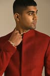 Shop_Dhruv Vaish_Red Silk Short Sherwani  _Online_at_Aza_Fashions