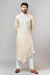 Buy_Paarsh_Gold Kurta Linen Satin Pajama Pant Malai Cotton Asymmetric Set _at_Aza_Fashions