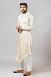 Shop_Paarsh_Gold Kurta Linen Satin Pajama Pant Malai Cotton Asymmetric Set _at_Aza_Fashions